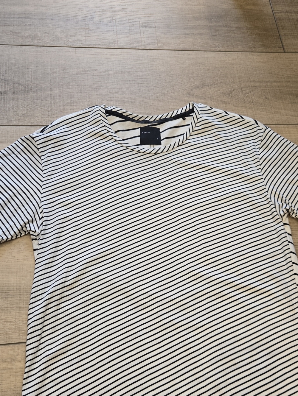 Striped Short-Sleeve Crewneck Tee - White/Black, Longline